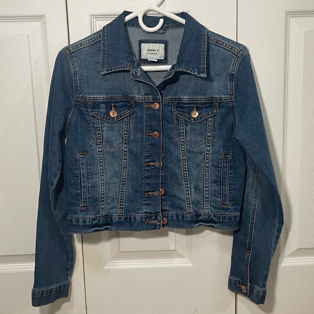 Cropped Denim Lightly Distressed Jean Jacket